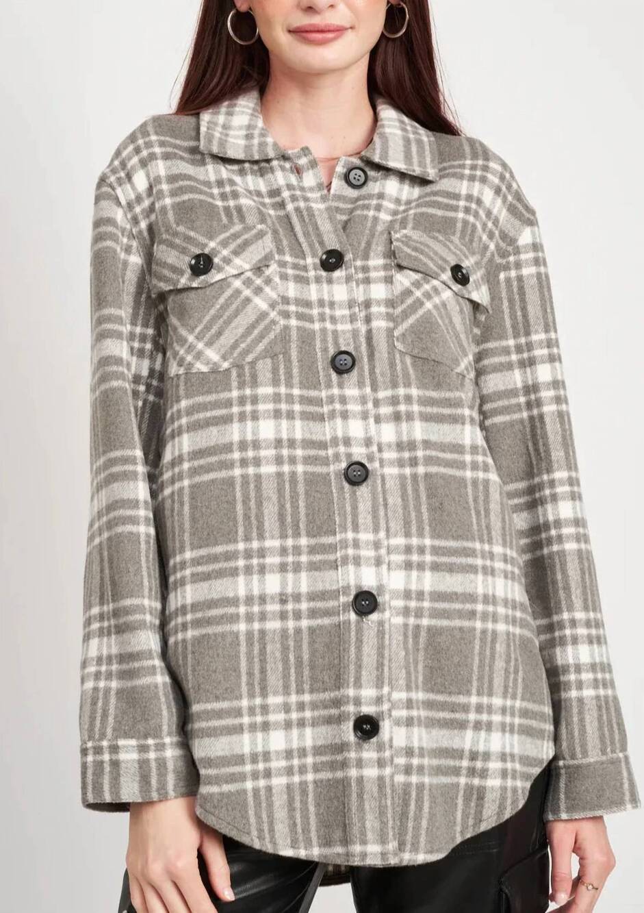 NEW EMORY PARK wool blend plaid shacket in grey